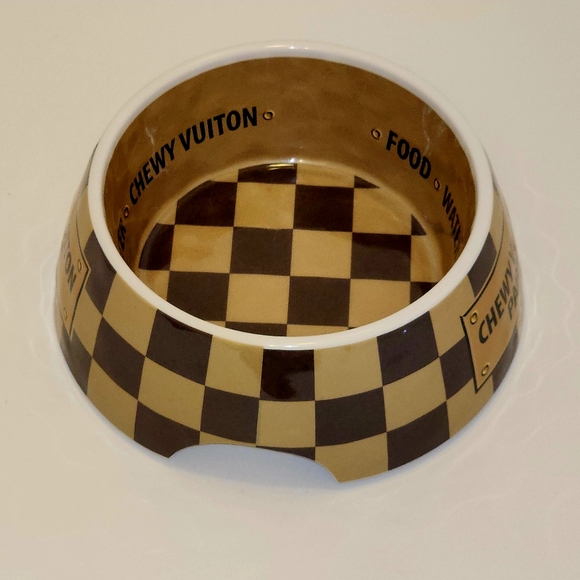 NEW Set of 2 Checker Chewy Vuiton Bowl and 2 Matching Checkered Placemat - Picture 6 of 12